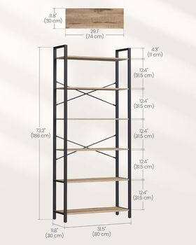 Six Tier Bookshelf Industrial Freestanding Bookcase, 6 of 12
