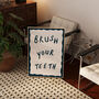 Brush Your Teeth Dark Blue Bathroom Hand Painted Print, thumbnail 5 of 5