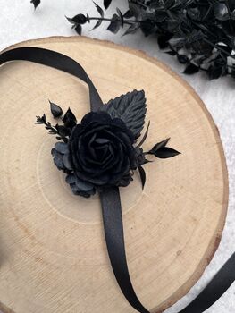 Black Gothic Flower Wrist Corsage, 5 of 5