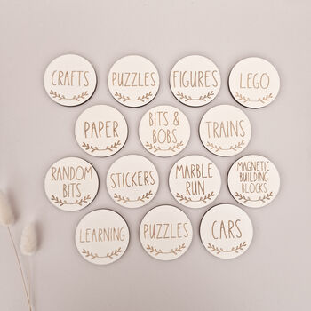 Personalised Wooden Storage Labels Circle Shape, 8 of 8