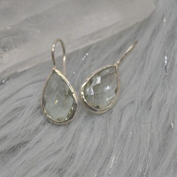 Green Amethyst Teardrop Silver Earrings, 2 of 6