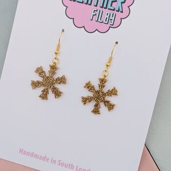 Snowflake Glitter Christmas Resin Earrings Gold And Silver, 7 of 8