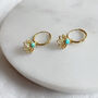 Lotus Flower Turquoise Huggie Hoops Gold Vermeil, thumbnail 4 of 6