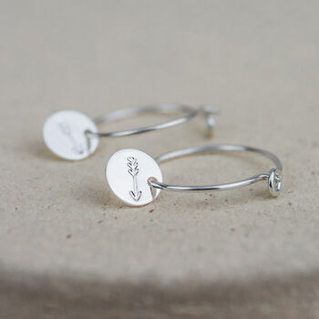 Sterling Silver Circle Arrow Charm Hoops, 2 of 3