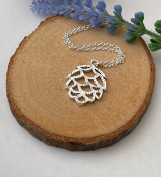 Sterling Silver Textured Pine Cone Necklace, 6 of 10