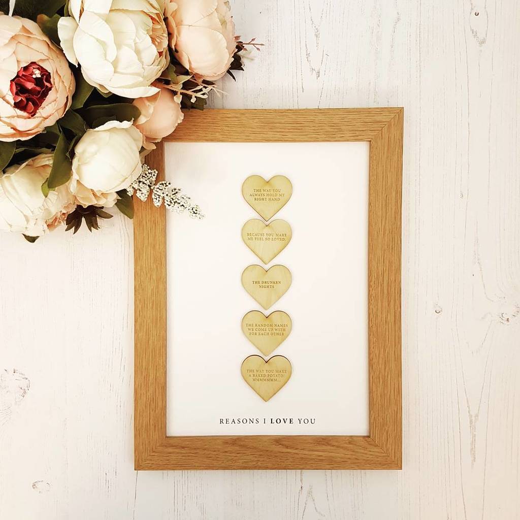 Reasons I Love You Personalised Wooden Heart Print, 1 of 3
