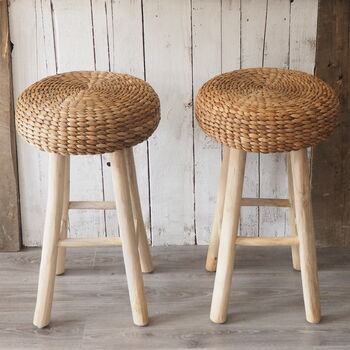 Wood Bar Stool With Wicker Seat, 5 of 9