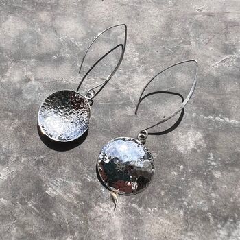Matt Finish Drop Disc Earrings In Sterling Silver, 6 of 7
