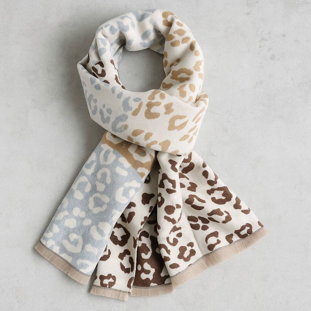 Cream Leopard Print Cozy Winter Scarf, 1 of 7