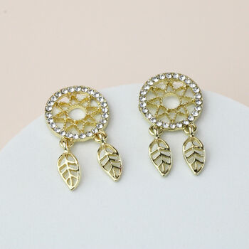 Sparkly Gold Dreamcatcher Dangle Stud Earrings, 2 of 3