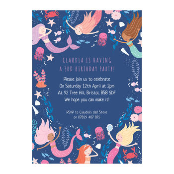 Personalised Mermaid Pattern Birthday Invitations, 2 of 4