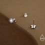 Tiny Mismatched Sun And Star Stud Earrings In Sterling Silver, thumbnail 6 of 12