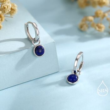 Sterling Silver Dangling Lapis Lazuli Hoop Earrings, 3 of 12