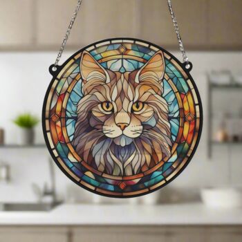 Cat Maine Coon Stained Glass Effect Suncatcher, 4 of 6