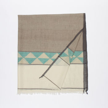 Handwoven Cotton/Wool Scarf With Geometric Border, 7 of 8