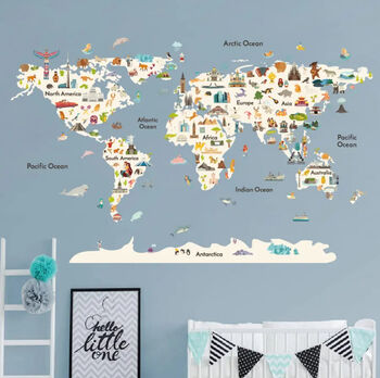 World Map Wildlife Animals Removable Wall Sticker, 3 of 6