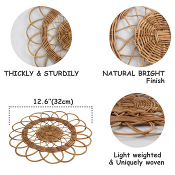 Set Four Round Rattan Placemat Dining Table Mats, 7 of 7