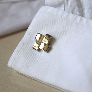 Geometric Grid Cufflinks 316 L Stainless Steel Modern Silver Design Gift, 2 of 6