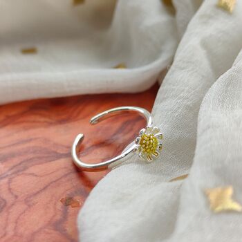 Minimal Tiny Silver Plated Sunflower Floral Ring, 4 of 7