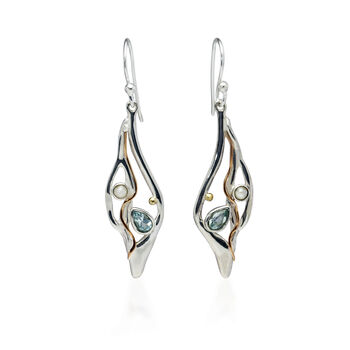 Silver Blue Topaz And Pearl Statement Drop Earrings, 5 of 8