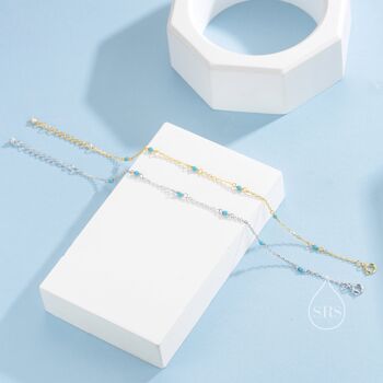Sterling Silver 2mm Turquoise Beaded Satellite Chain Bracelet, 2 of 12