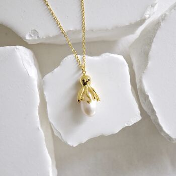 18 K Gold Octopus Necklace Gift Freshwater Pearl, 8 of 8