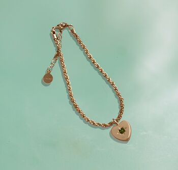 Peridot Heart Charm Rope Bracelet, 3 of 8