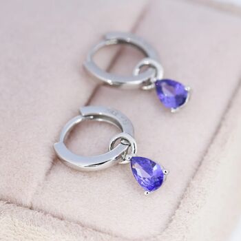 Amethyst Purple Cz Droplet Hoop Earrings, 2 of 12
