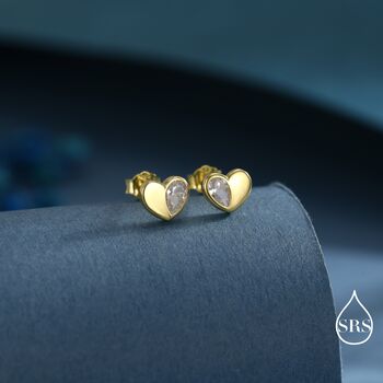 Cz Heart Stud Earrings In Sterling Silver, 4 of 12