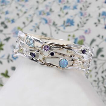 Handcrafted Silver Gemstone Bangle, 3 of 9