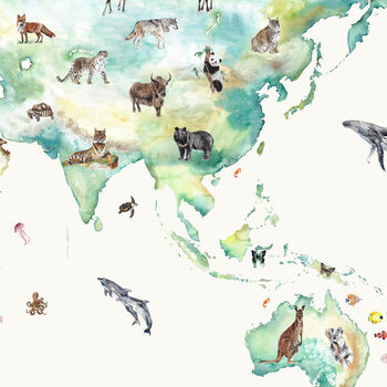 Wildlife World Map Mural Wallpaper For Children, 3 of 12