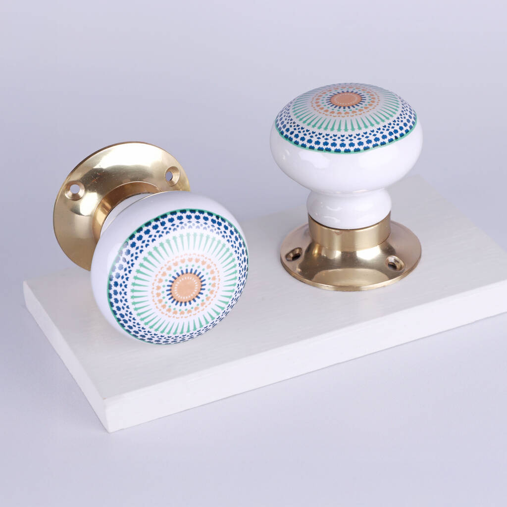 G Decor Positive Energy Aura Set Of Handcrafted Ceramic Porcelain Mortice Door Handles, Internal Turning Knobs For Room Doors, 1 of 5