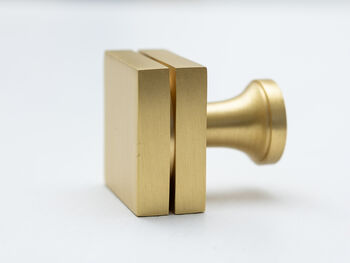 Satin Brass Square Knob With A Cut At Centre, 2 of 2