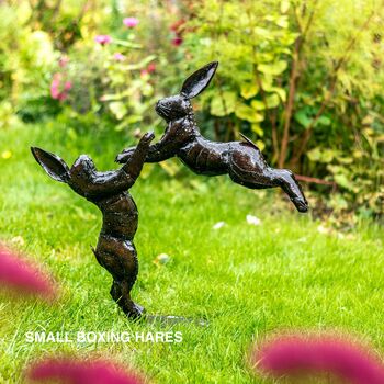 Pair Of Boxing Hares Made From Recycled Metals, 3 of 4