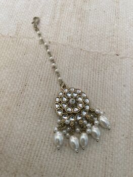 Gold Antique Indian Kundan And Pearl Tikka, 4 of 5