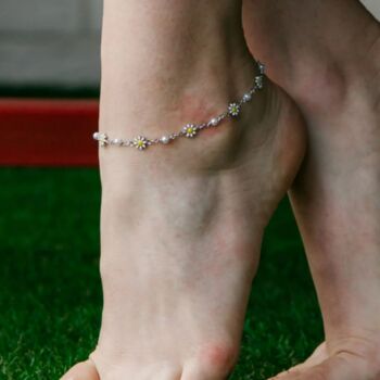 Gold Plated White Daisy Pearl Floral Charms Anklet, 3 of 4