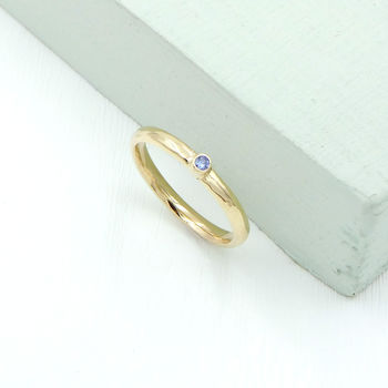 Skinny Gold And Blue Sapphire Ring, 3 of 6