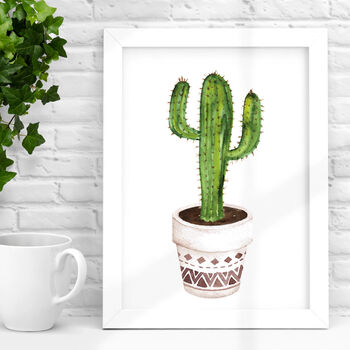 Watercolour Cactus Print Tryptic Set Green Brown, 2 of 4