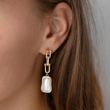 Anchor Chain And Rectangle Pearl Drop Earrings, 2 of 3