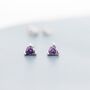 Sterling Silver Tiny Amethyst Purple Cz Heart Stud Earrings, thumbnail 3 of 12