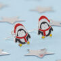 Sterling Silver Christmas Penguins Stud Earrings, thumbnail 2 of 3