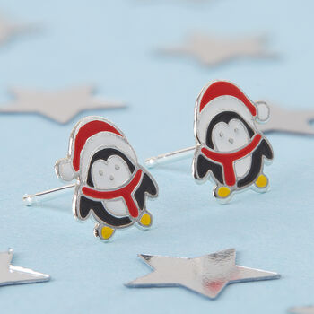 Sterling Silver Christmas Penguins Stud Earrings, 2 of 3