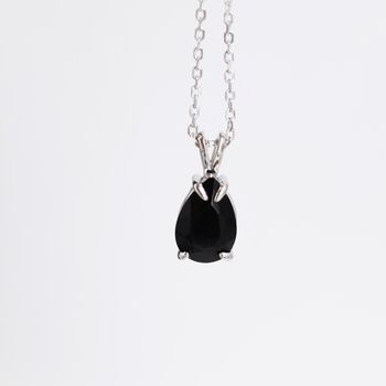 Sterling Silver Onyx Black Pear Cut Cz Necklace, 4 of 12