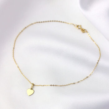 9ct Solid Gold Trace Anklet Engravable Heart Charm, 6 of 8