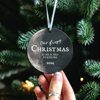 Personalised First Christmas Married Moon Phase Bauble, 7 of 7