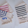 Personalised Cotton Beach Towel And Leather Carrier Strap, thumbnail 8 of 12