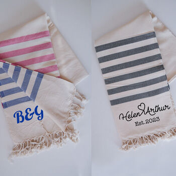 Personalised Cotton Beach Towel And Leather Carrier Strap, 8 of 12
