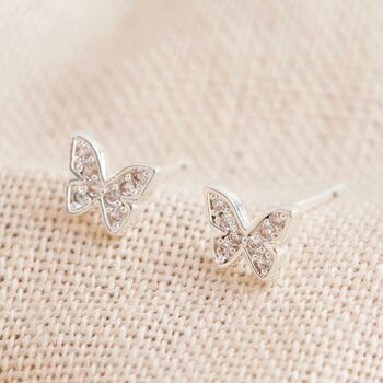Crystal Butterfly Stud Earrings In Silver Plating, 3 of 5