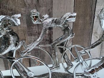 Huge 49cm Silver Cyclist Peloton Sculpture Sleek Cycling Ornament, 3 of 10