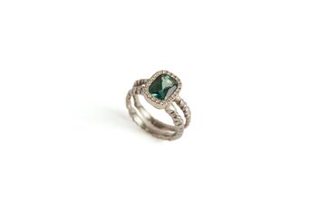 Double Band Teal Tourmaline Engagement Ring, 3 of 4
